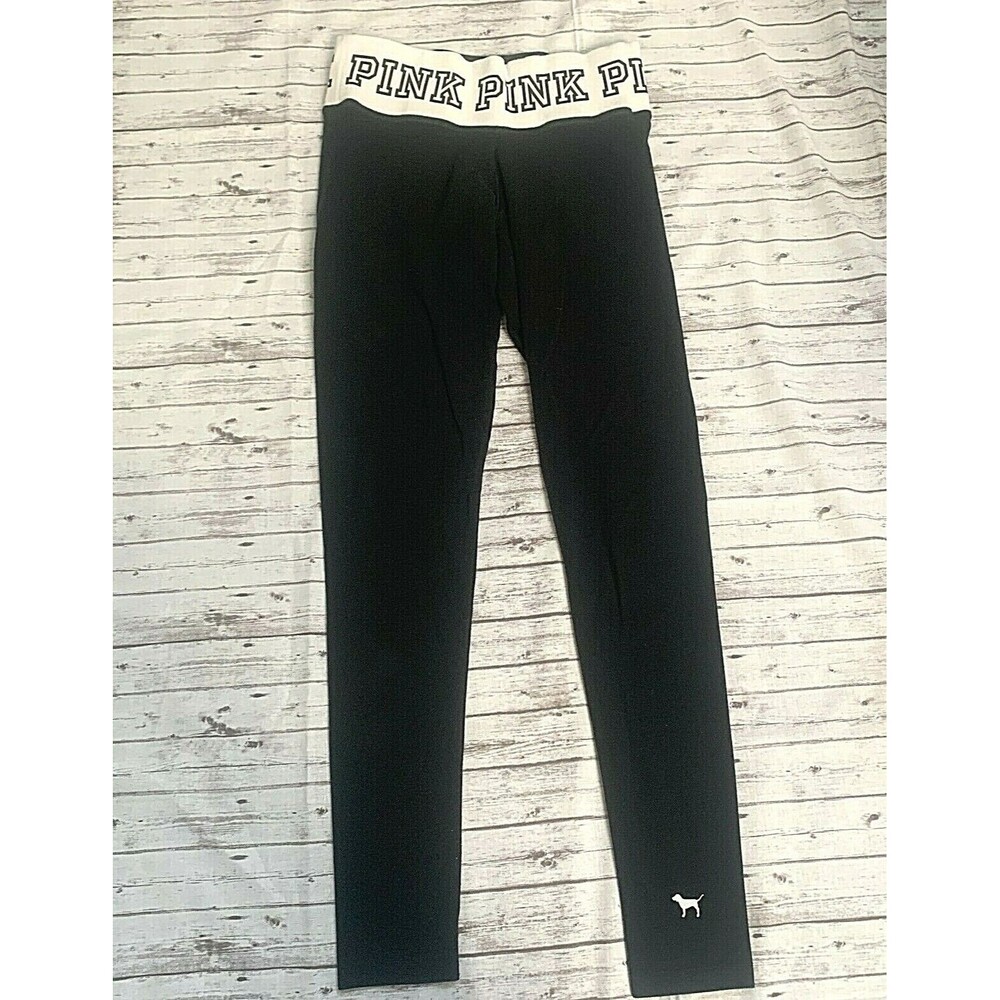 Victorias Secret Womens PINK Yoga Pants Leggings Stretch Black White size XS